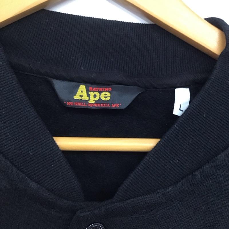 アベイシングエイプ A BATHING APE ジャケット、上着 ジャケット、ブレザー カジュアルジャケット アウター ノーカラージャケット ラグラン L ロゴ、文字 黒 / ブラック /  メンズ USED 古着 中古 10143486