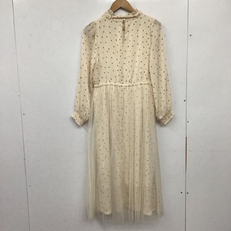 マジェスティックレゴン MAJESTIC LEGON ワンピース ひざ丈スカート 1002068405 ドットチュールワンピース 長袖 ひざ下丈 S ドット 茶 / ブラウン / X アイボリー / アイボリー /  レディース USED 古着 中古 10138673