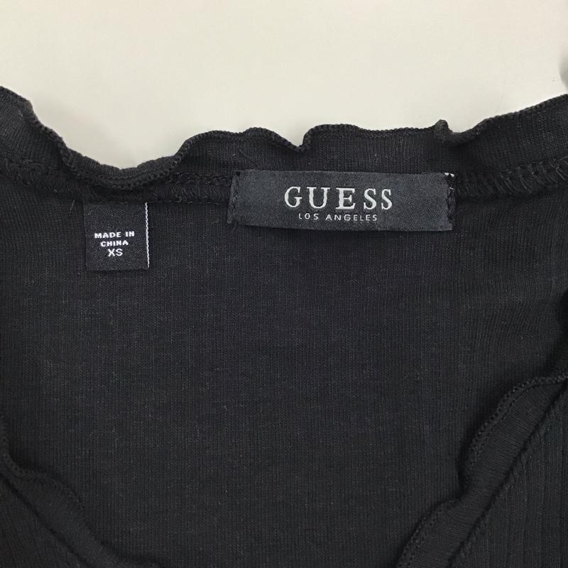 ゲス Guess カットソー 半袖 半袖カットソー ニットカットソー Vネックカットソー XS ロゴ、文字 黒 / ブラック /  レディース USED 古着 中古 10116354