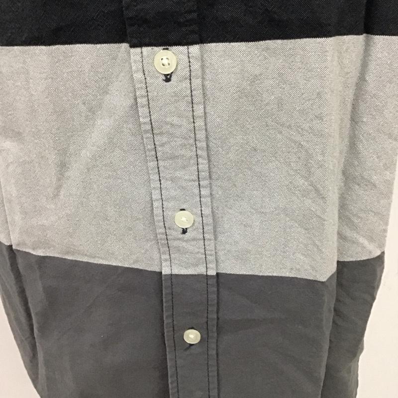 ボルコム VOLCOM シャツ、ブラウス 半袖 A04116JC ボタンダウン ワイドボーダー L ワンポイント 黒 / ブラック / X 灰 / グレー /  メンズ USED 古着 中古 10116334