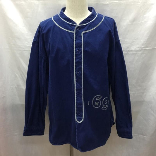 テンダーロイン TENDERLOIN シャツ、ブラウス 長袖 長袖シャツ ノーカラーシャツ カジュアルシャツ M ロゴ、文字 インディゴ / インディゴ /  メンズ USED 古着 中古 10121479