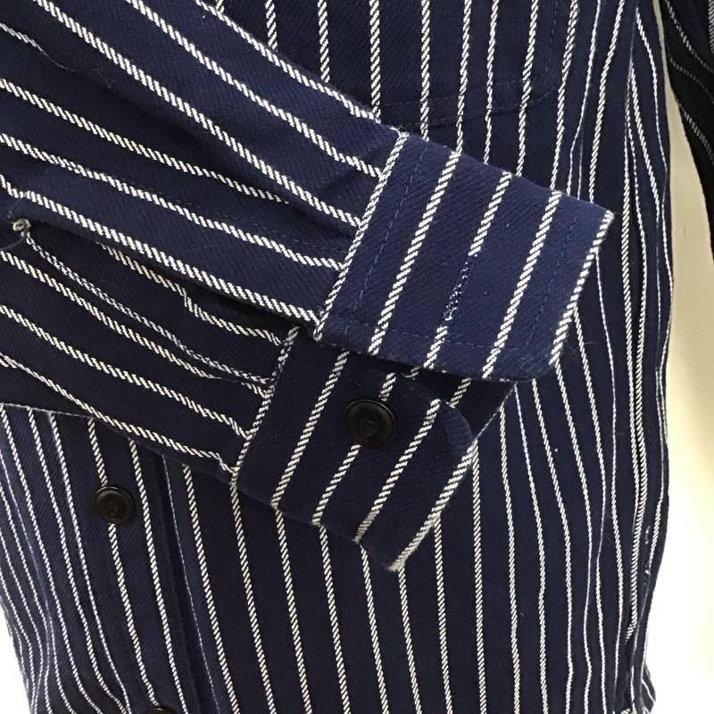 ヒューストン HOUSTON シャツ、ブラウス 長袖 長袖シャツ カラーシャツ ポケットシャツ 長袖カットソー ストライプシャツ L ストライプ 紺 / ネイビー /  メンズ USED 古着 中古 10122960