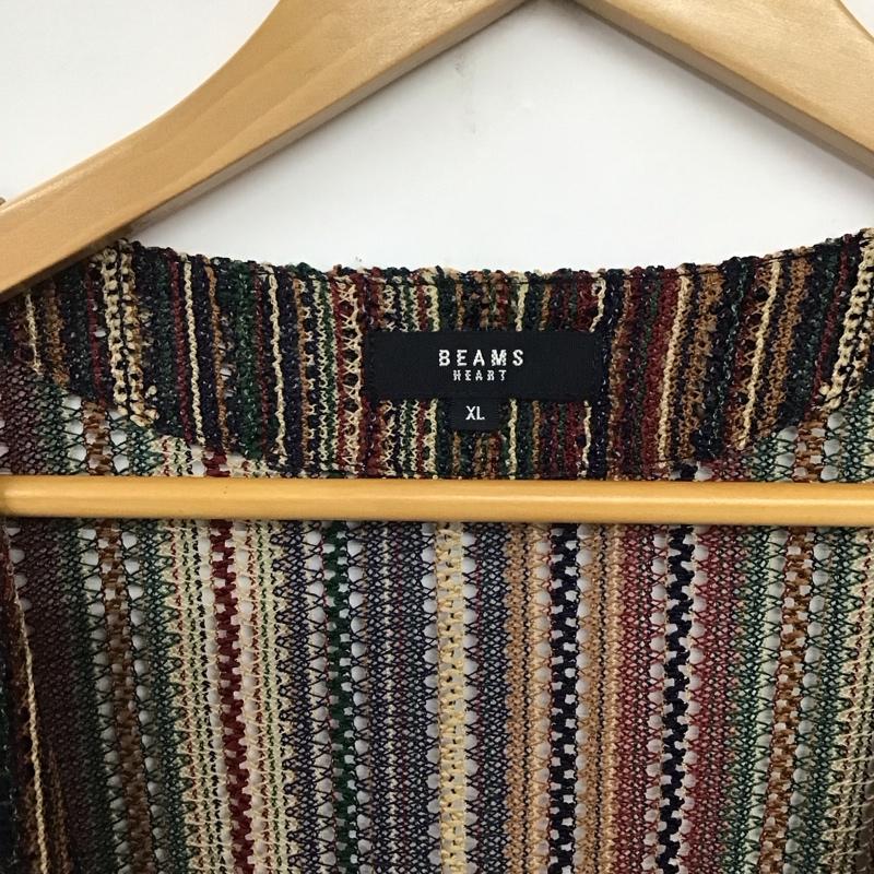 ビームス ハート BEAMS HEART カーディガン 半袖 半袖カーディガン 前開き 薄手 XL ストライプ マルチカラー / マルチカラー /  メンズ USED 古着 中古 10140712