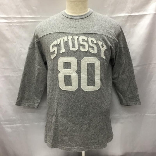 ステューシー STUSSY カットソー 七分袖 長袖カットソー クルーネックカットソー 七分丈 M ロゴ、文字 灰 / グレー /  メンズ USED 古着 中古 10106589