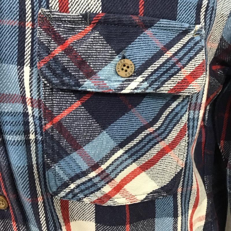 アヴィレックス AVIREX シャツ、ブラウス 長袖 6155164 ネルシャツ XL チェック 白 / ホワイト / X 青 / ブルー / X 紺 / ネイビー / X 赤 / レッド /  メンズ USED 古着 中古 10115603