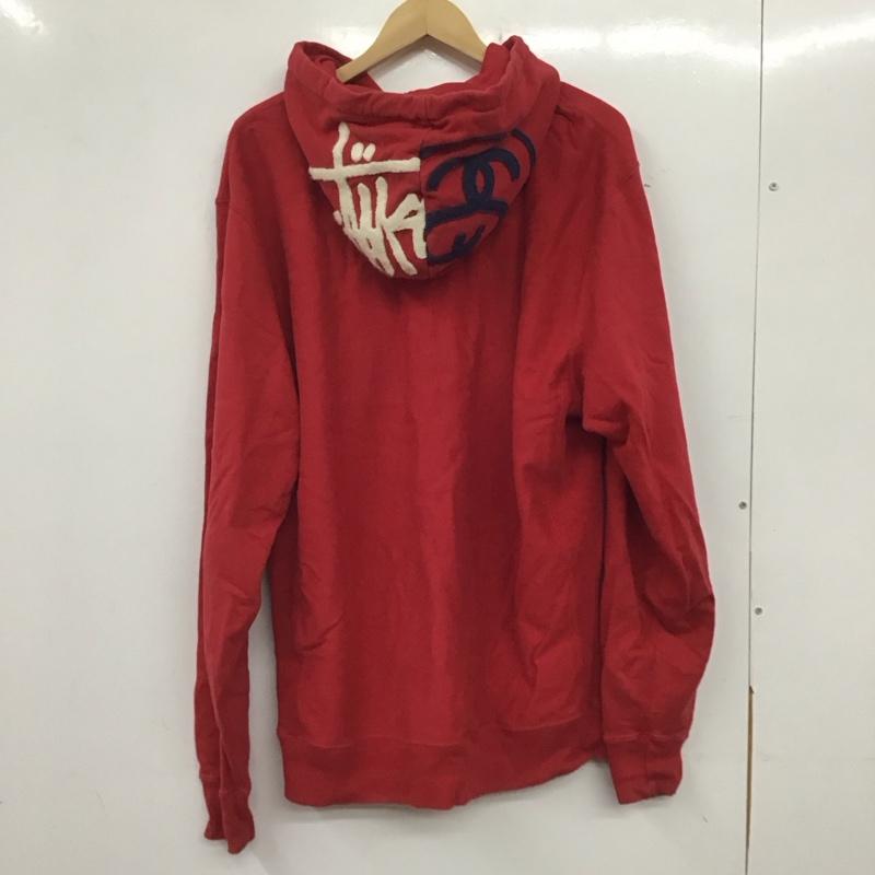 ステューシー STUSSY パーカー 長袖 ジップアップパーカー 長袖パーカー カジュアルジャケット スウェット XL ロゴ、文字 赤 / レッド /  メンズ USED 古着 中古 10140306