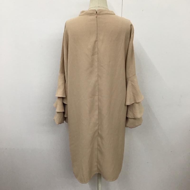 ザラベーシック ZARA BASIC ワンピース ひざ丈スカート 長袖ワンピース フレアワンピース 袖フリル L 無地 ベージュ / ベージュ /  レディース USED 古着 中古 10117988