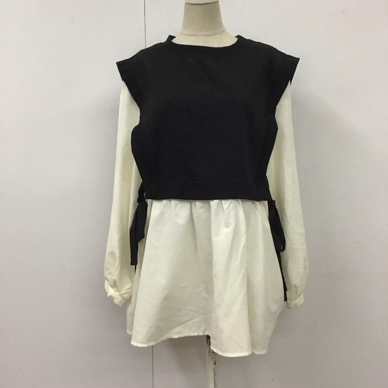 オリーブデオリーブ OLIVE des OLIVE カットソー 長袖 220540 レイヤード風 M 無地 黒 / ブラック / X 白 / ホワイト /  レディース USED 古着 中古 10117226