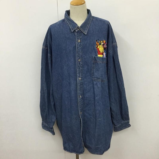 ディズニー Disney シャツ、ブラウス 長袖 デニムシャツ プーさん 無地 水色 / ライトブルー /  メンズ USED 古着 中古 10109927