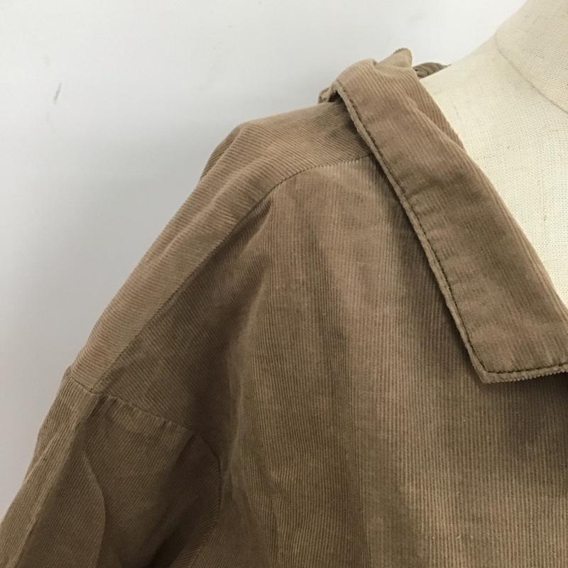 ダブルクローゼット w closet シャツ、ブラウス 長袖 303918 コーデュロイ 後ろリボン オープンカラーシャツ BIGシャツ FREE 無地 茶 / ブラウン /  レディース USED 古着 中古 10108397