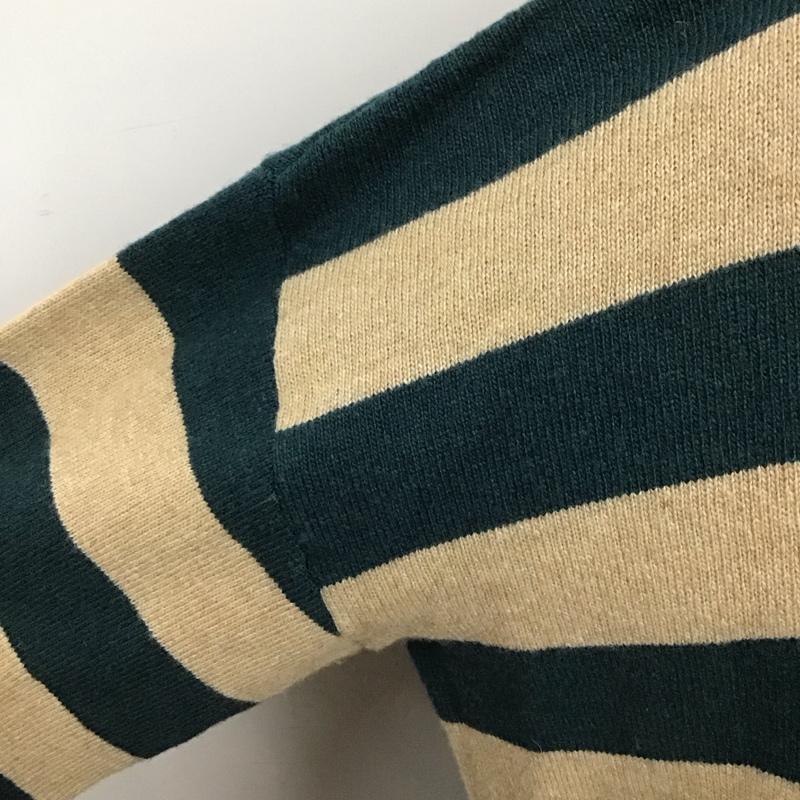 バーバリーブルーレーベル BURBERRY BLUE LABEL ワンピース ひざ丈スカート E1J85-445-70 Vネック 長袖 ニット ボーダー 38 ワンポイント ベージュ / ベージュ / X 緑 / グリーン /  レディース USED 古着 中古 10116939