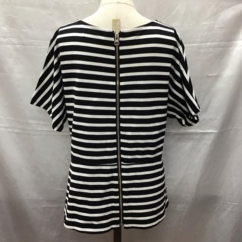 ユナイテッドアローズグリーンレーベルリラクシング UNITED ARROWS green label relaxing カットソー 半袖 3612-225-1407 後ろファスナー ボーダー柄 白 / ホワイト / X 黒 / ブラック /  レディース USED 古着 中古 10117039