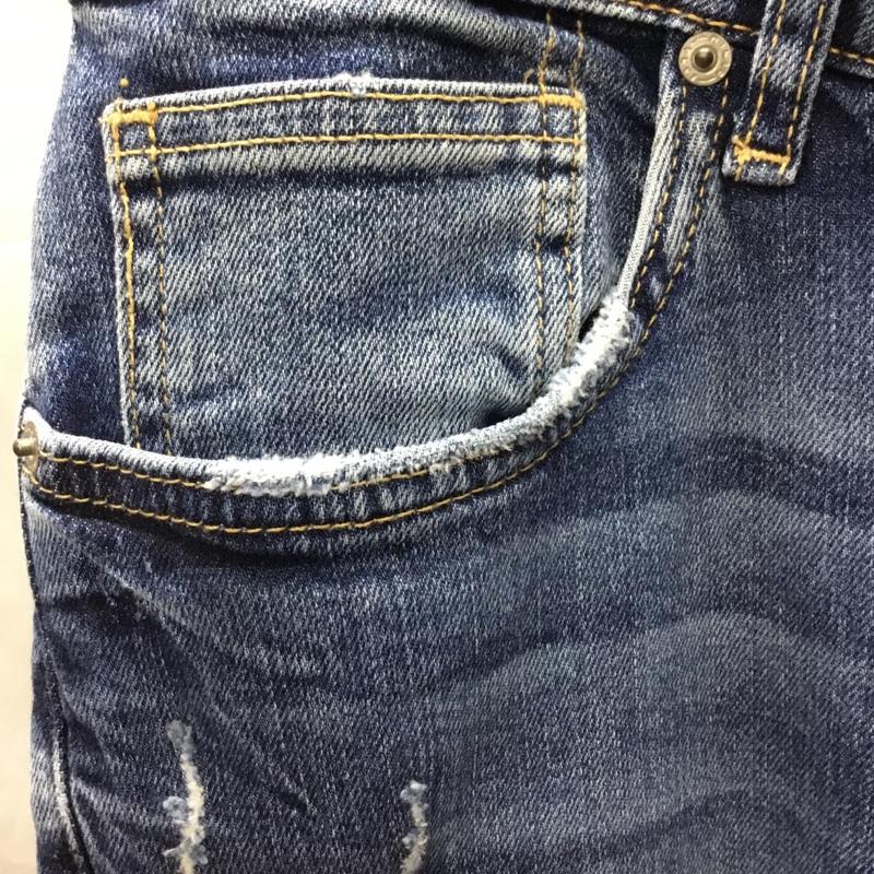 ザラ ZARA パンツ デニム、ジーンズ デニムパンツ スリムパンツ ストレッチパンツ ジーンズ ワッペン 46インチ ロゴ、文字 インディゴ / インディゴ /  メンズ USED 古着 中古 10120253