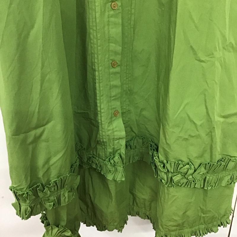 ポピー POPPY ワンピース ロングスカート 半袖 シャツワンピース 裾フリル 襟フリル 無地 緑 / グリーン /  レディース USED 古着 中古 10144361
