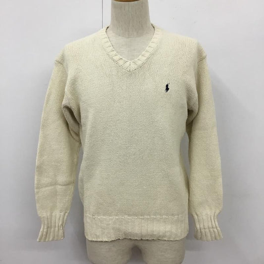 ポロバイラルフローレン Polo by RALPH LAUREN ニット、セーター 長袖 長袖ニットカットソー ニット セーター Vネックニットカットソー M ロゴ、文字 白 / ホワイト /  メンズ USED 古着 中古 10110021
