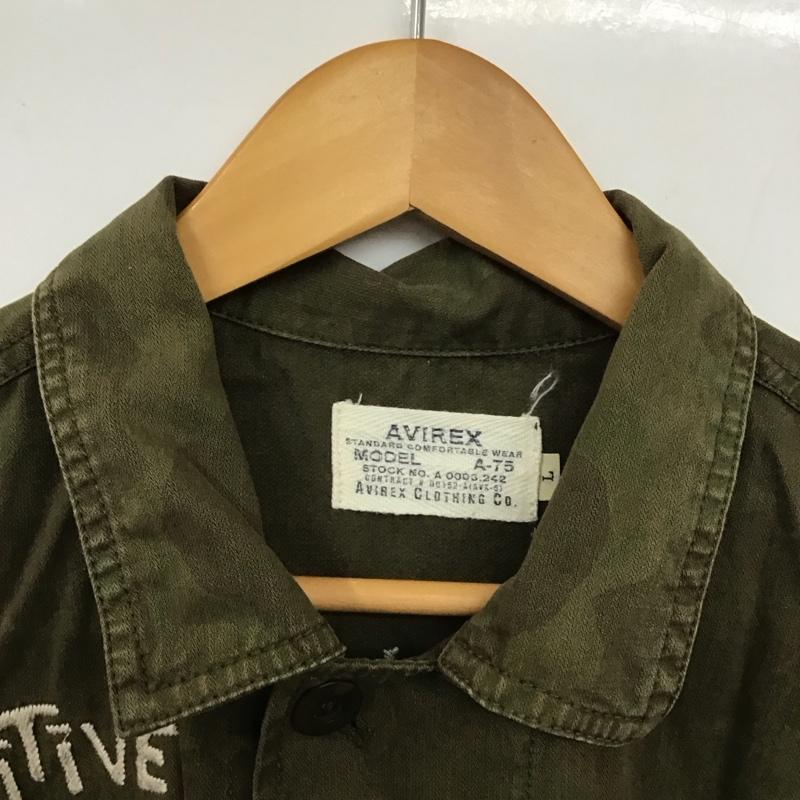 アヴィレックス AVIREX シャツ、ブラウス 長袖 長袖シャツ 無地シャツ カラーシャツ ミリタリーシャツ L ロゴ、文字 カーキ / カーキ /  メンズ USED 古着 中古 10131434