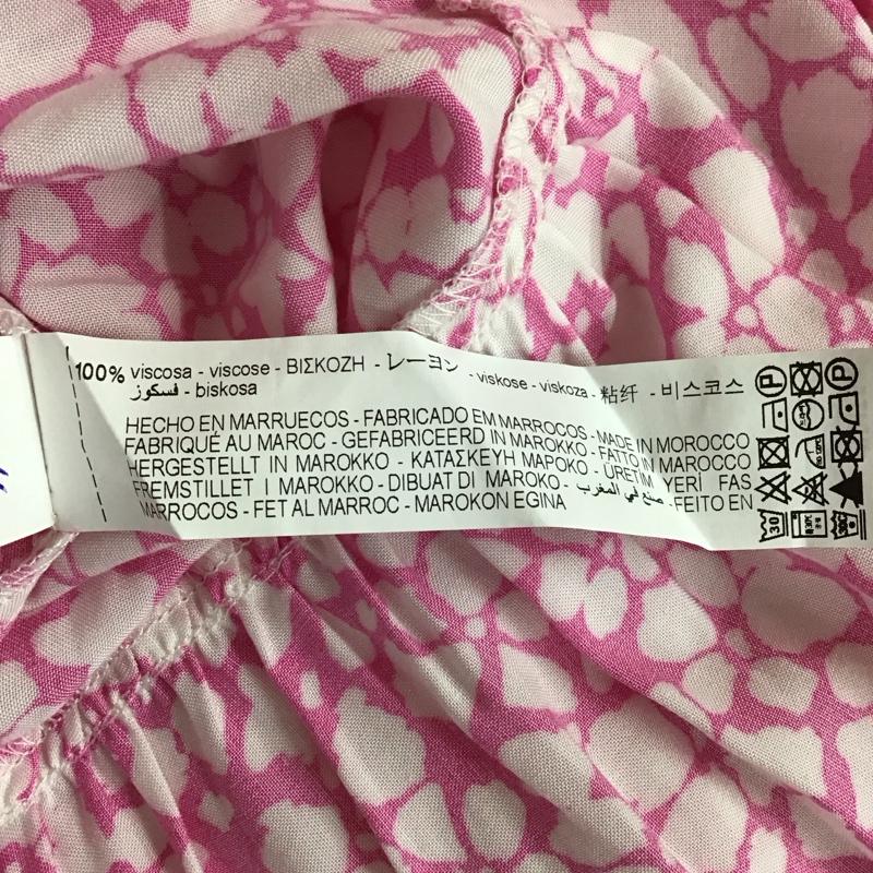 ザラ ZARA ワンピース ロングスカート 半袖 スキッパー ティアード XS 総柄 桃 / ピンク / X 白 / ホワイト /  レディース USED 古着 中古 10116781