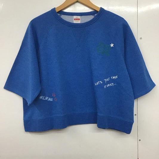 ニコアンド niko and... トレーナー 半袖 無地 X 刺繍 青 / ブルー /  レディース USED 古着 中古 10140699