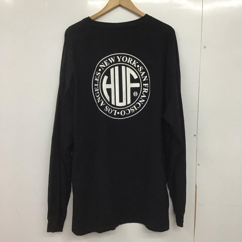 ハフ HUF カットソー 長袖 長袖カットソー プリントカットソー クルーネック XXL ロゴ、文字 黒 / ブラック /  メンズ USED 古着 中古 10145718