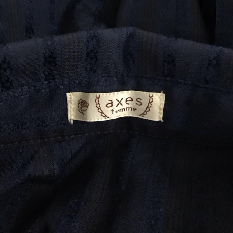 アクシーズファム axes femme シャツ、ブラウス 長袖 TY91X71 フリルブラウス L ストライプ 紺 / ネイビー /  レディース USED 古着 中古 10112366