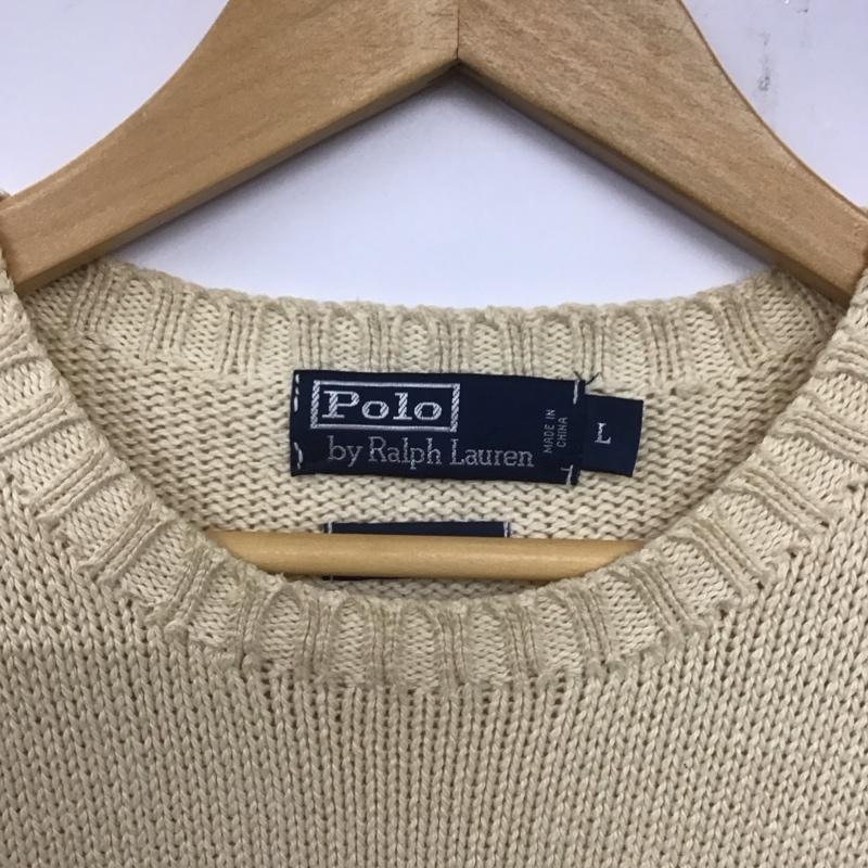 ポロバイラルフローレン Polo by RALPH LAUREN ニット、セーター 長袖 長袖ニットカットソー クルーネック セーター L ロゴ、文字 白 / ホワイト /  メンズ USED 古着 中古 10140145