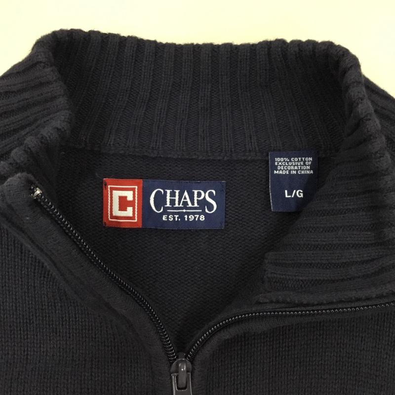 チャップス CHAPS ニット、セーター 長袖 長袖ニットカットソー ニット セーター ジップアップネックニット L ロゴ、文字 紺 / ネイビー /  メンズ USED 古着 中古 10120551