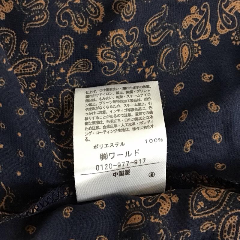 グローブ grove ワンピース ロングスカート 768-33300 Vネック シアー 前開き 七分袖 M 総柄 紺 / ネイビー / X 橙 / オレンジ /  レディース USED 古着 中古 10119206