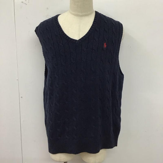 ポロラルフローレン POLO RALPH LAUREN ベスト ベスト コットンニット ケーブル編み Vネック XL ワンポイント 紺 / ネイビー /  メンズ USED 古着 中古 10123513