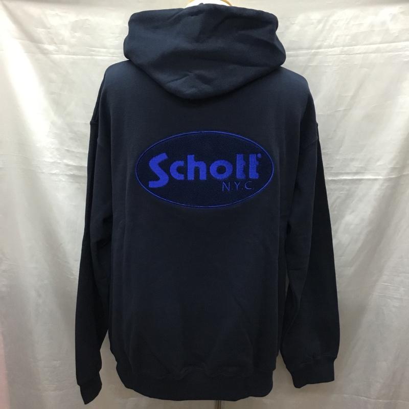ショット schott パーカー 長袖 782-2231005 HOODEDSWEATOVALCHENILLELOGO 長袖パーカー プルオーバー L ロゴ、文字 紺 / ネイビー /  メンズ USED 古着 中古 10121801