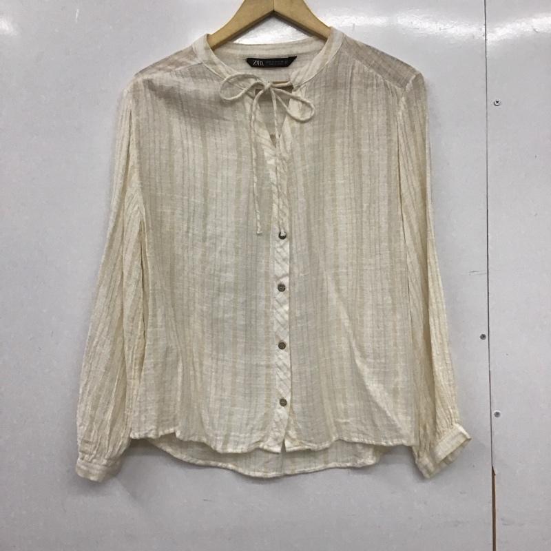 ザラ ZARA シャツ、ブラウス 長袖 M ストライプ 白 / ホワイト / X ベージュ / ベージュ /  レディース USED 古着 中古 10148785