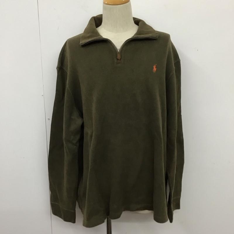 ポロバイラルフローレン Polo by RALPH LAUREN カットソー 長袖 長袖カットソー ジップネックカラー カットソー XXL ロゴ、文字 カーキ / カーキ /  メンズ USED 古着 中古 10124952