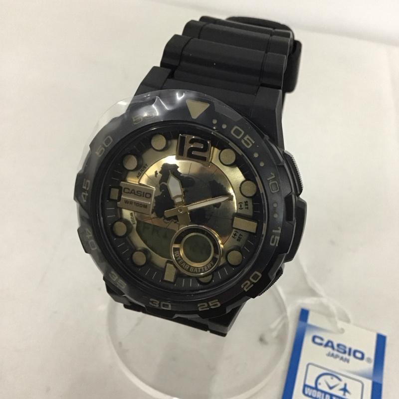 カシオ CASIO 腕時計 デジタル チープカシオ アナデジ AEQ-100BW-9A 無地 黒 / ブラック / X 金 / ゴールド /  メンズ USED 古着 中古 10144755