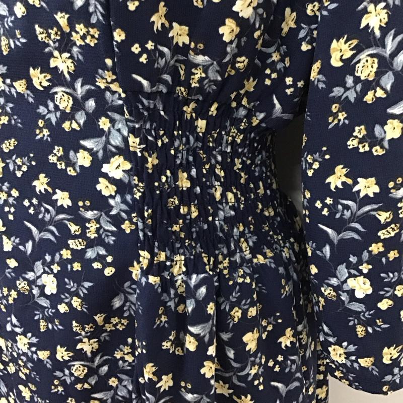 ナチュラルクチュール natural couture ワンピース ロングスカート 720180 五分袖 Vネック FREE 花柄 紺 / ネイビー /  レディース USED 古着 中古 10115508