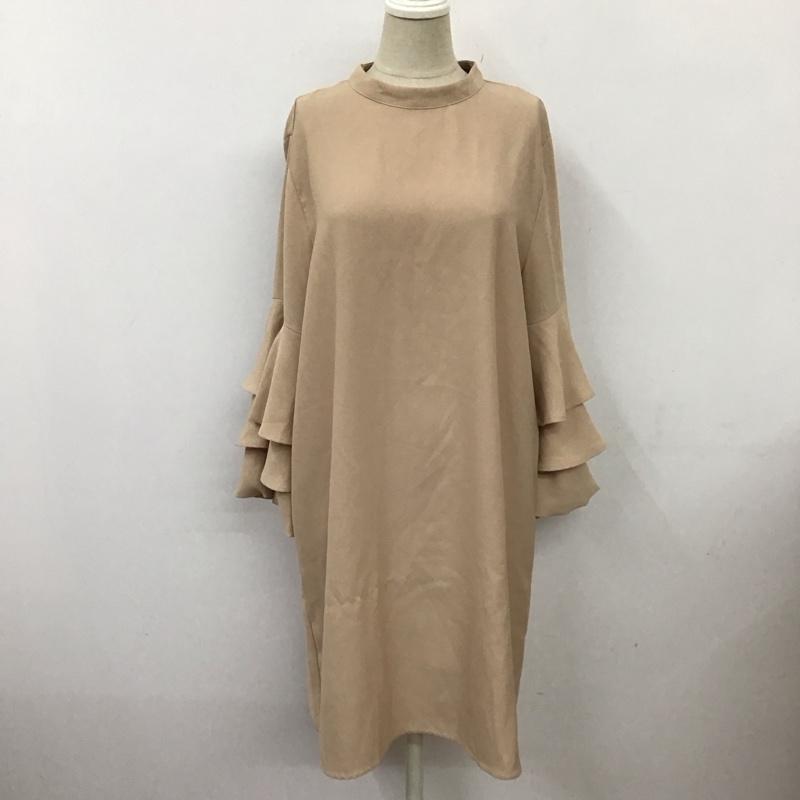 ザラベーシック ZARA BASIC ワンピース ひざ丈スカート 長袖ワンピース フレアワンピース 袖フリル L 無地 ベージュ / ベージュ /  レディース USED 古着 中古 10117988