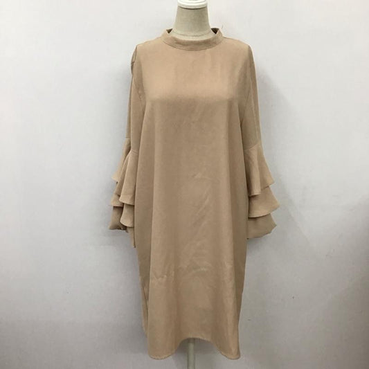 ザラベーシック ZARA BASIC ワンピース ひざ丈スカート 長袖ワンピース フレアワンピース 袖フリル L 無地 ベージュ / ベージュ /  レディース USED 古着 中古 10117988