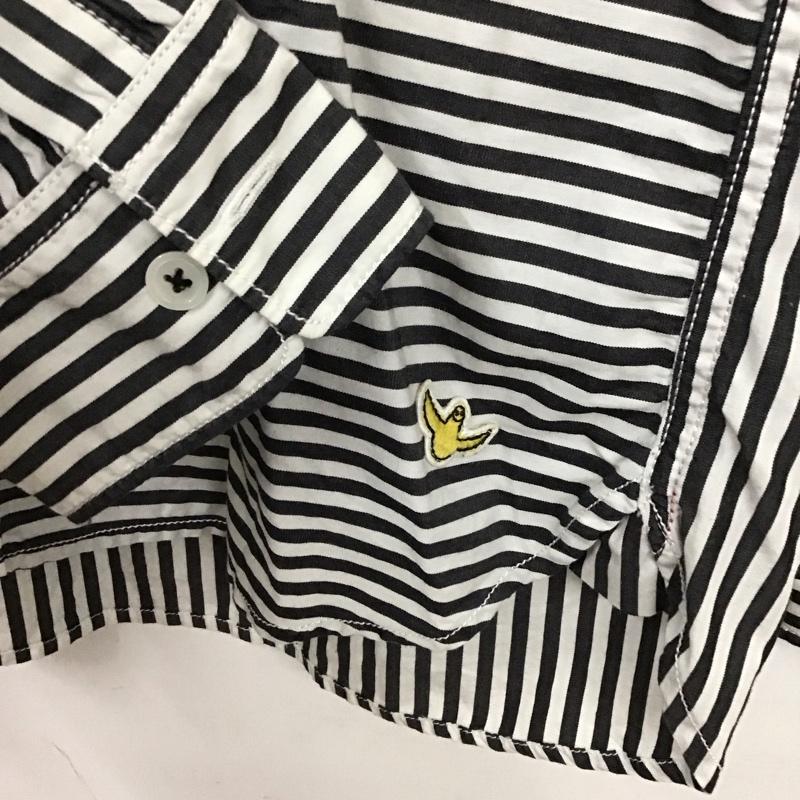 マーク・ゴンザレス Mark Gonzales シャツ、ブラウス 長袖 2G8-9209 バックロゴ ボタンダウン M ストライプ 白 / ホワイト / X 黒 / ブラック /  メンズ USED 古着 中古 10129126