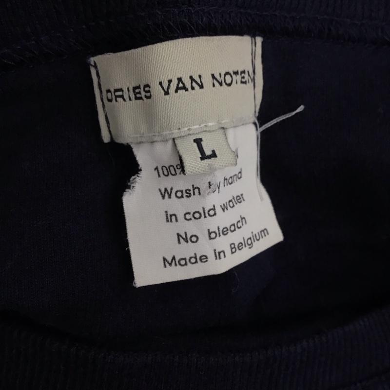 ドリスヴァンノッテン DRIES VAN NOTEN Tシャツ 長袖 ロンT リブ クルーネック 90年代 L プリント 紺 / ネイビー /  メンズ USED 古着 中古 10125836