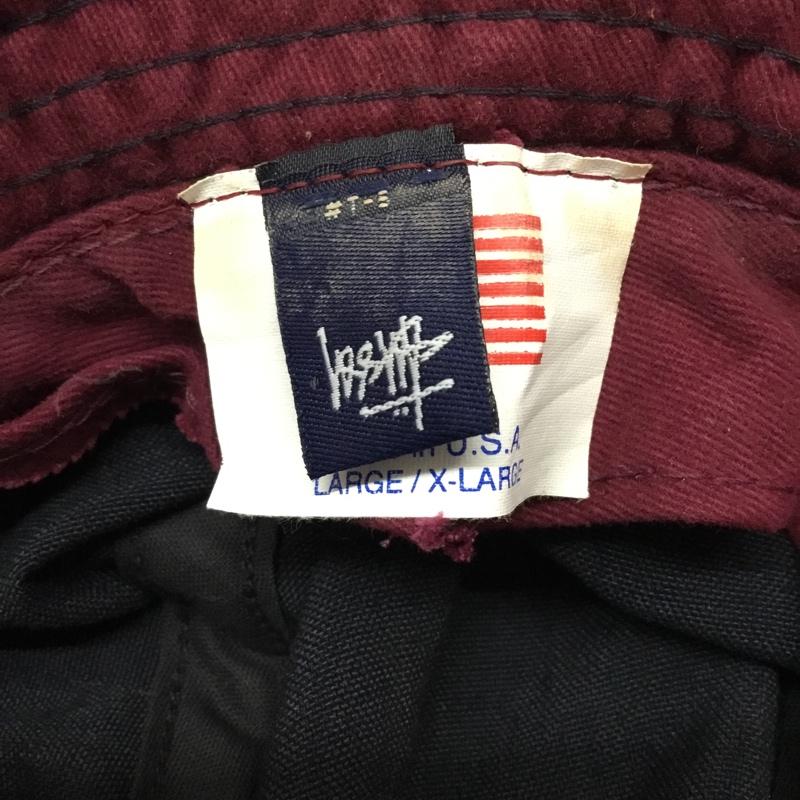 ステューシー STUSSY 帽子 ハット バケットハット USA製 ロゴ、文字 黒 / ブラック / X えんじ / ワインレッド /  メンズ USED 古着 中古 10113727
