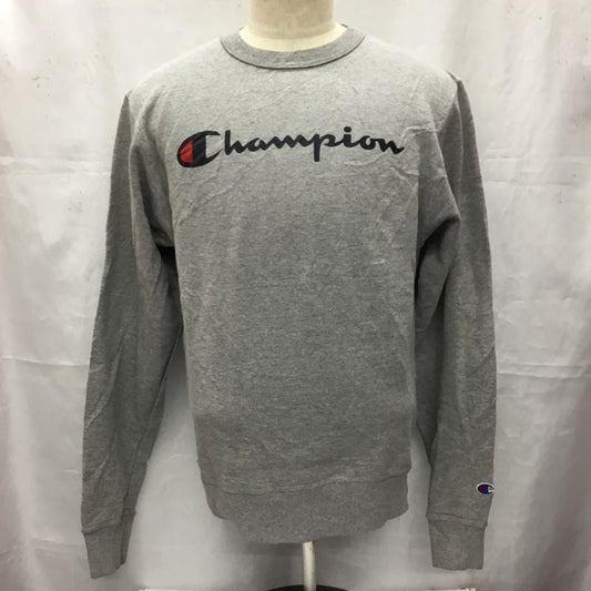 チャンピオン Champion トレーナー 長袖 長袖スウェット 長袖トレーナー リブカットソー 長袖カットソー プリントトレーナー L ロゴ、文字 灰 / グレー /  メンズ USED 古着 中古 10106446