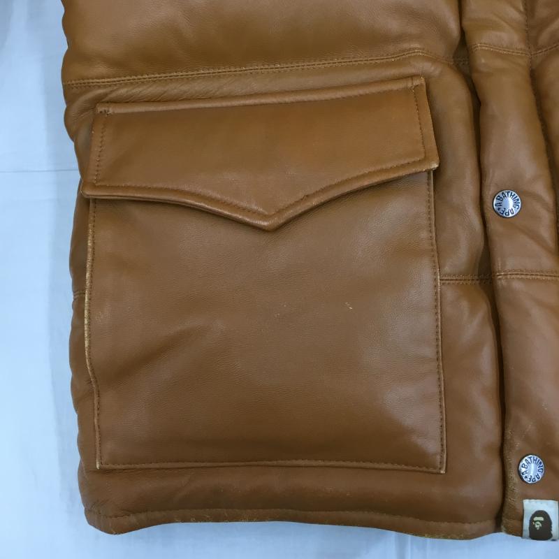 アベイシングエイプ A BATHING APE ジャケット、上着 ダウンジャケット LEATHER CLASSIC DOWN JACKET　シープスキン M 無地 茶 / ブラウン /  メンズ USED 古着 中古 10143958