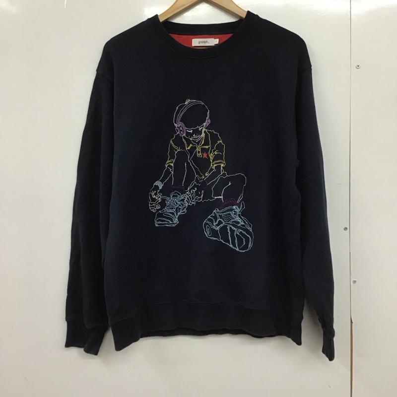 グラニフ graniph トレーナー 長袖 長袖トレーナー スウェット クルーネック プルオーバー L 刺繍 紺 / ネイビー /  メンズ USED 古着 中古 10149015
