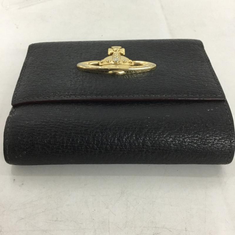 ヴィヴィアンウエストウッド Vivienne Westwood 財布 二つ折り オーブ がま口 ワンポイント 黒 / ブラック / X 金 / ゴールド /  レディース USED 古着 中古 10142180
