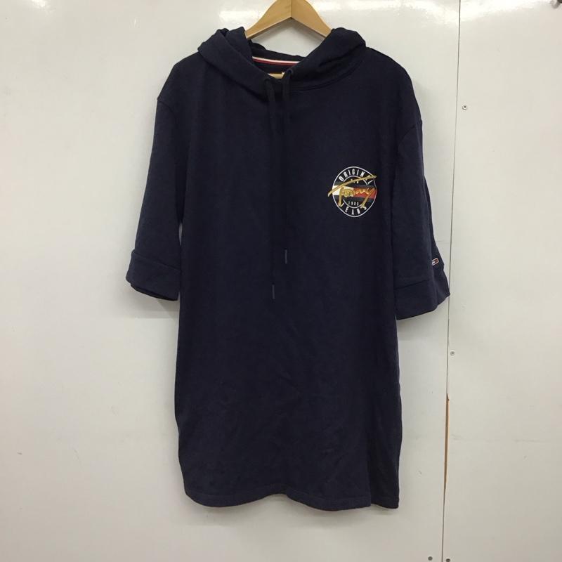 トミー ジーンズ TOMMY JEANS パーカー 半袖 半袖パーカーカットソー プルオーバーパーカー M ロゴ、文字 紺 / ネイビー /  メンズ USED 古着 中古 10147285