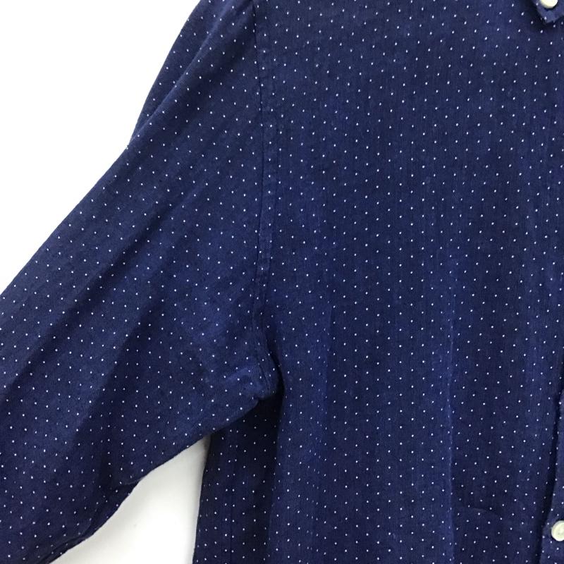 クオドロ quadro シャツ、ブラウス 長袖 長袖シャツ ドットシャツ カラーシャツ ボタンダウン 1 プリント 紺 / ネイビー /  メンズ USED 古着 中古 10131778