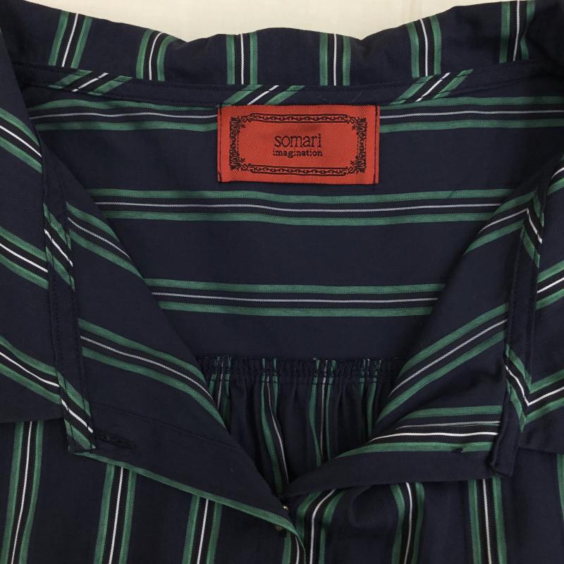 ソマリ somari シャツ、ブラウス 長袖 1 ストライプ 紺 / ネイビー / X 緑 / グリーン /  レディース USED 古着 中古 10141834