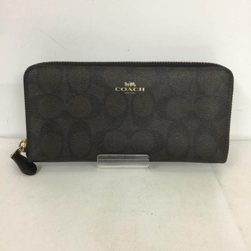 コーチ COACH 財布 長財布 F59267 ラウンドファスナー シグネチャー ロゴ、文字 黒 / ブラック / X 茶 / ブラウン /  レディース USED 古着 中古 10134630