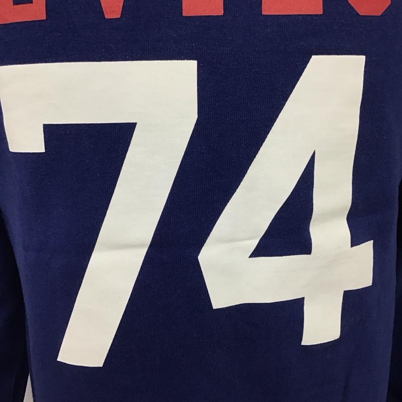 イーブルアクト EVILACT Tシャツ 長袖 クルーネック ナンバリングプリント M ロゴ、文字 青 / ブルー / X アイボリー / アイボリー /  メンズ USED 古着 中古 10111200