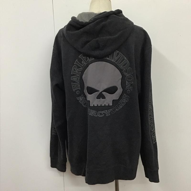 ハーレーダビッドソン Harley-Davidson パーカー 長袖 99035-08VM ジップアップ ドクロ スカル 裏起毛 L ロゴ、文字 ダークグレー / ダークグレー /  メンズ USED 古着 中古 10111873