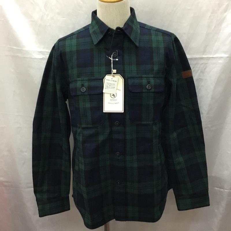 エーグル AIGLE シャツ、ブラウス 長袖 L チェック 緑 / グリーン /  メンズ USED 古着 中古 10112785