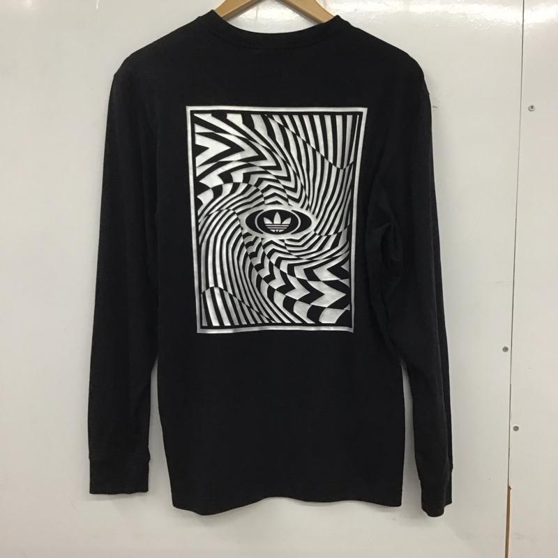 アディダス adidas カットソー 長袖 長袖カットソー プリントカットソー クルーネック ロゴ、文字 黒 / ブラック /  メンズ USED 古着 中古 10133710